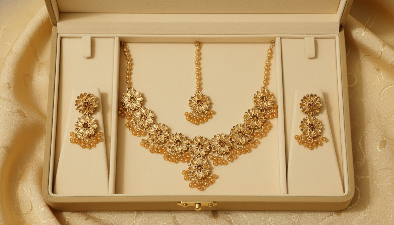 Full Kundan Flower Glow Set  Party Wear Edition | Earrings, Necklace & Tikka (Golden & Multi Shades) ✨