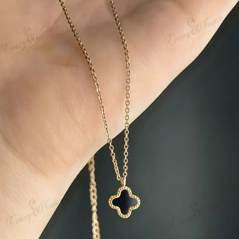 Stillness Black Clover Stainless Steel Necklace for Women