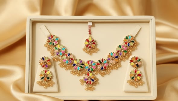 Stillness Full Kundan Flower Glow Set Party Wear Edition for Women