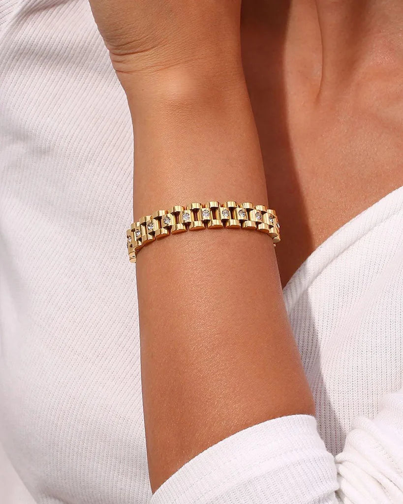 Rolex Style Solitaire Stainless Steel Bracelet for Women