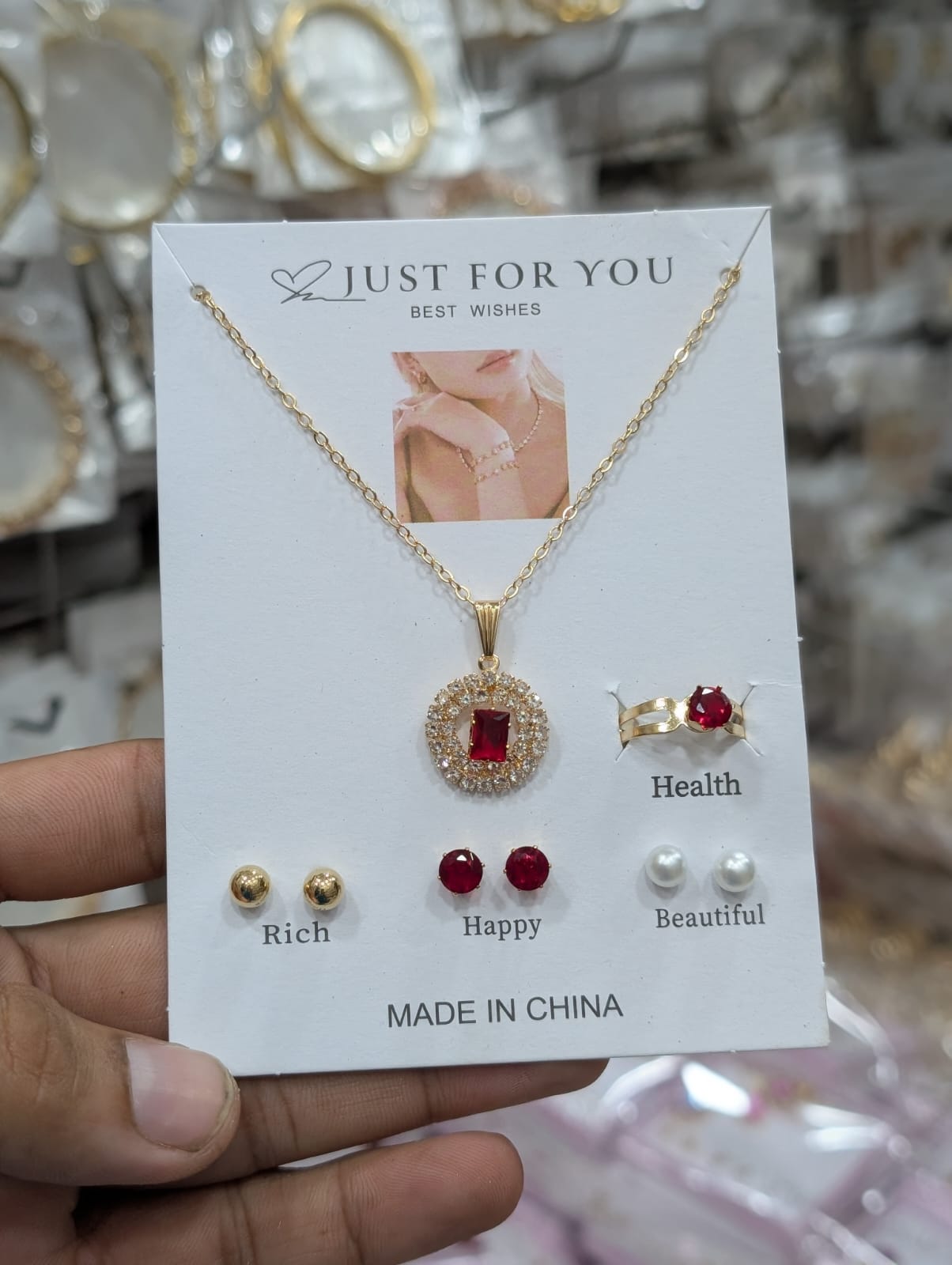 Stillness Royale Crystal Locket, Ring & amp Earrings Jewelry Set for Women