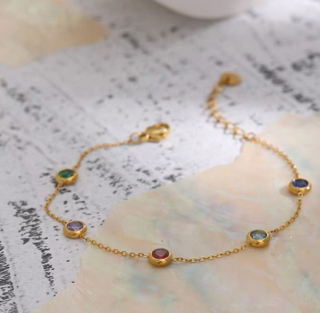 Stillness Luxe Multi-Stone 316L Stainless Steel Necklace & amp Bracelet Set for Women
