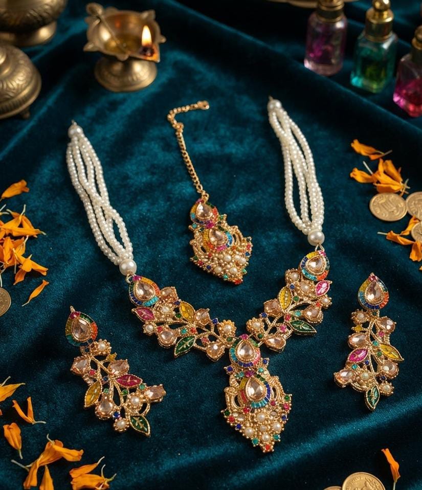 Royal Rajwadi Zircon Necklace Set for Women – Premium Bridal Collection
