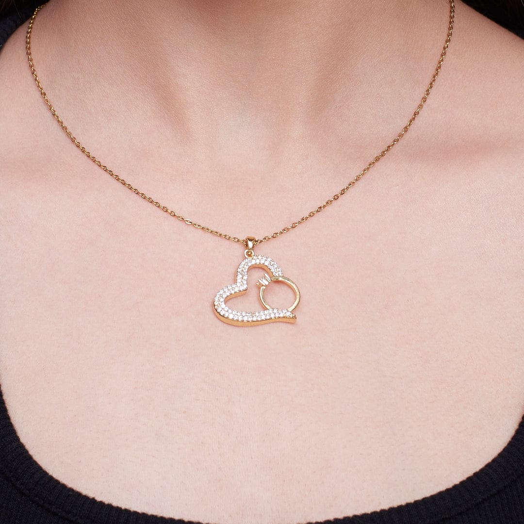 Interlocked Heart & Ring Crystal Necklace For Women