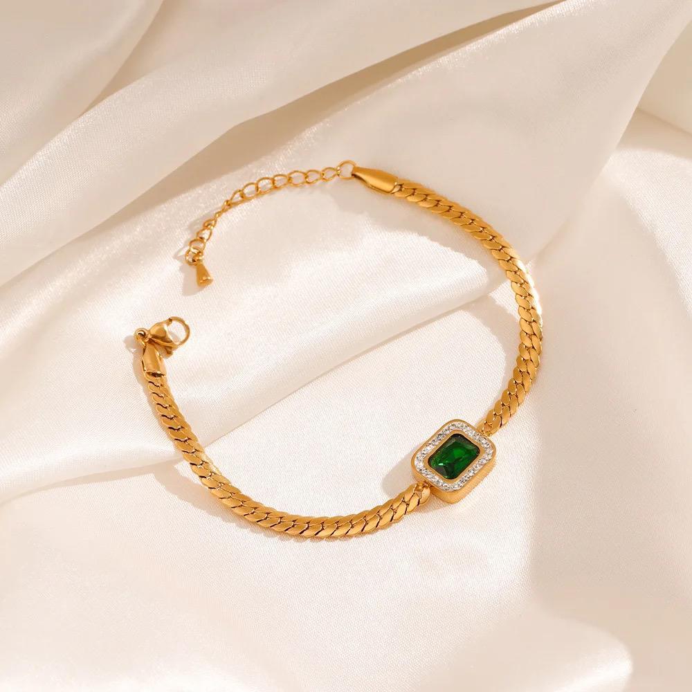 Emerald Luxe Snake Chain Stainless Steel Bracelet for Women
