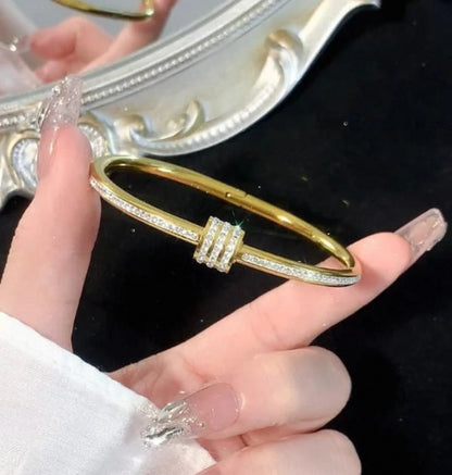 Stillness Studded Lock Cubic Zirconia Luxury Cuff Bracelet for Women