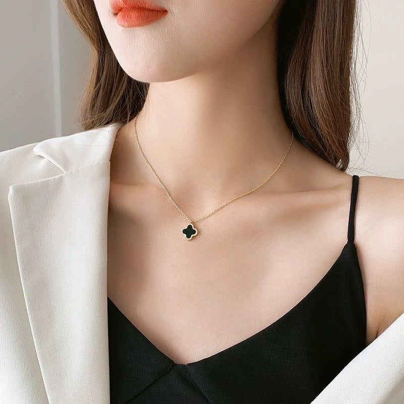 Stillness Black Clover Stainless Steel Necklace for Women