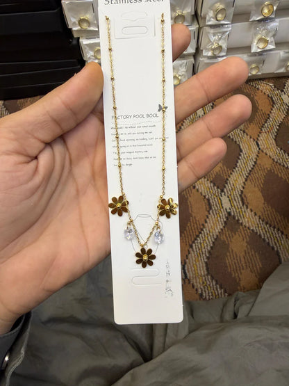 Bloom Stone Floral Stainless Steel Necklace for Women