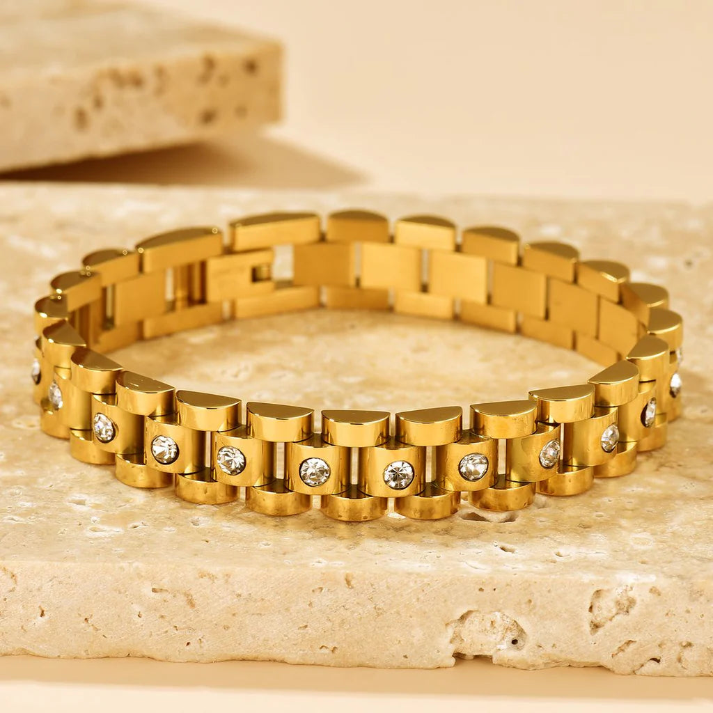 Rolex Style Solitaire Stainless Steel Bracelet for Women