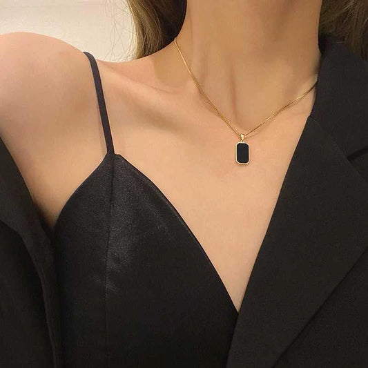 Stillness Midnight Black Stone Stainless Steel Necklace for Women