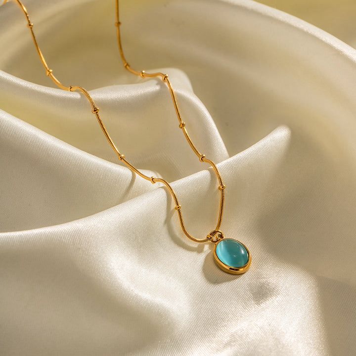 Aqua Oval Nile Stainless Steel Necklace for Women