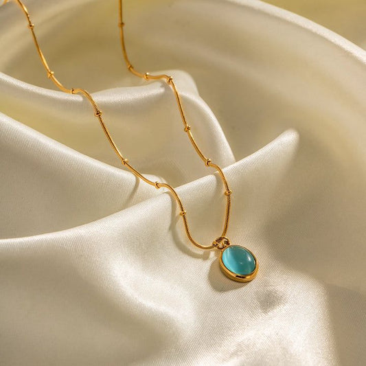 Aqua Oval Nile Stainless Steel Necklace for Women