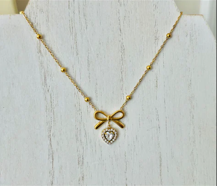 Bow Stone Stainless Steel Necklace for Women