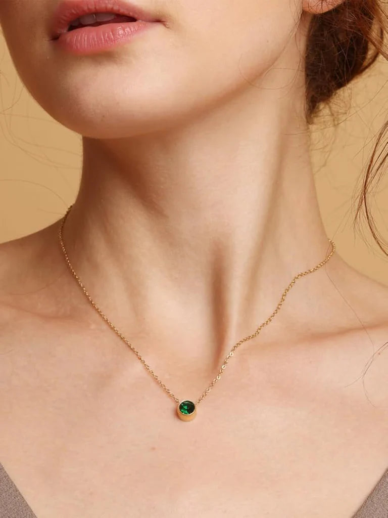 Emerald Duo Stone Stainless Steel Necklace for Women
