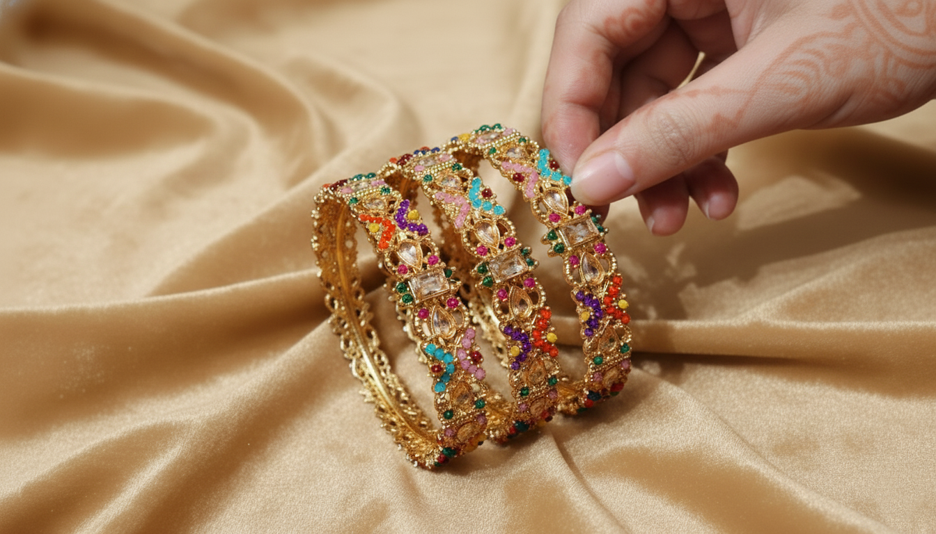 Indian Heritage Kara Set 4-Piece Multi-Stone Bangles | MeherZar Jewelry