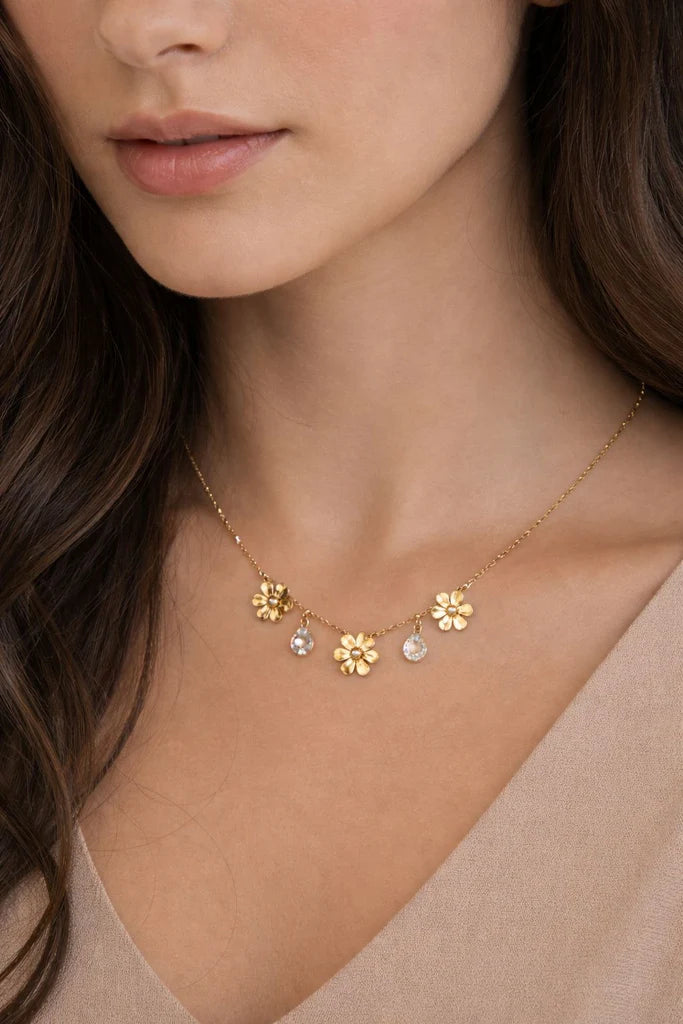 Bloom Stone Floral Stainless Steel Necklace for Women