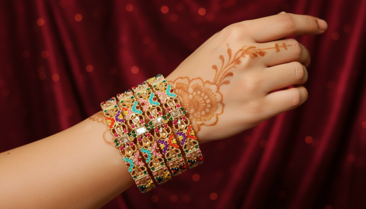 Indian Heritage Kara Set 4-Piece Multi-Stone Bangles | MeherZar Jewelry