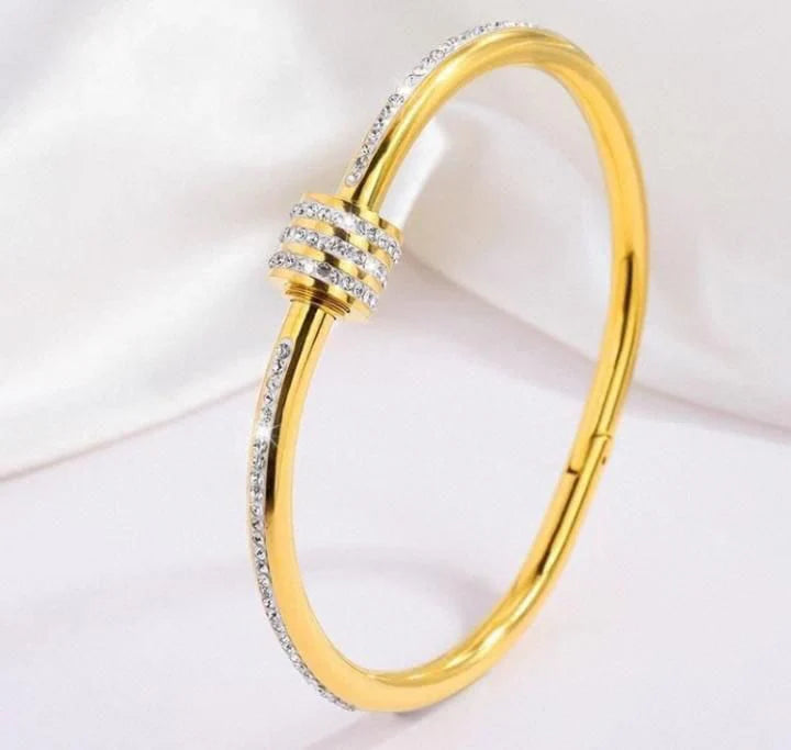 Stillness Studded Lock Cubic Zirconia Luxury Cuff Bracelet for Women