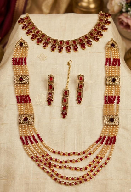 Elegant Maroon Zircon Necklace & amp Mala Set for Women