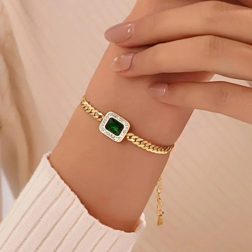 Emerald Luxe Snake Chain Stainless Steel Bracelet for Women