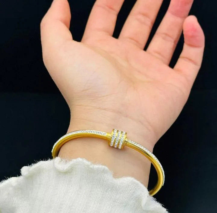 Stillness Studded Lock Cubic Zirconia Luxury Cuff Bracelet for Women