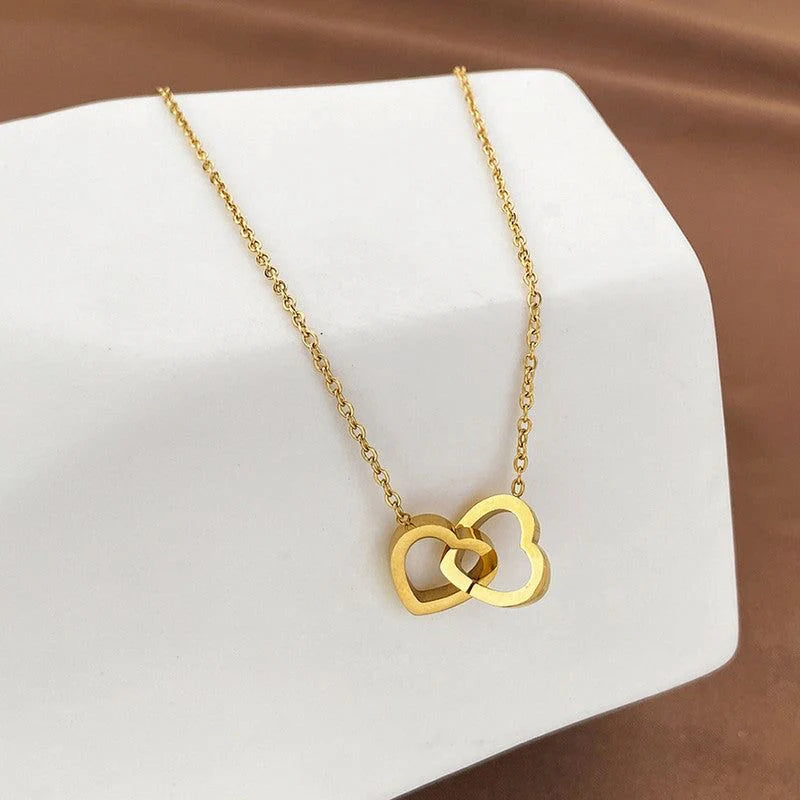 Stillness Twin Heart Stainless Steel Necklace for Women