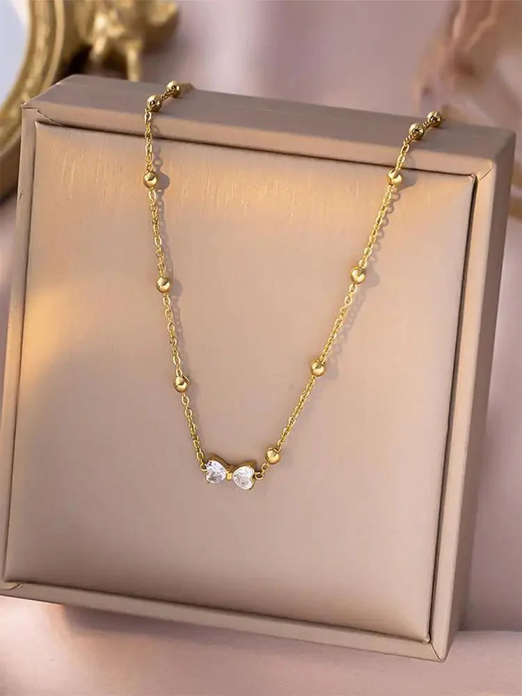 Bow Zircon Elegance Stainless Steel Necklace for Women