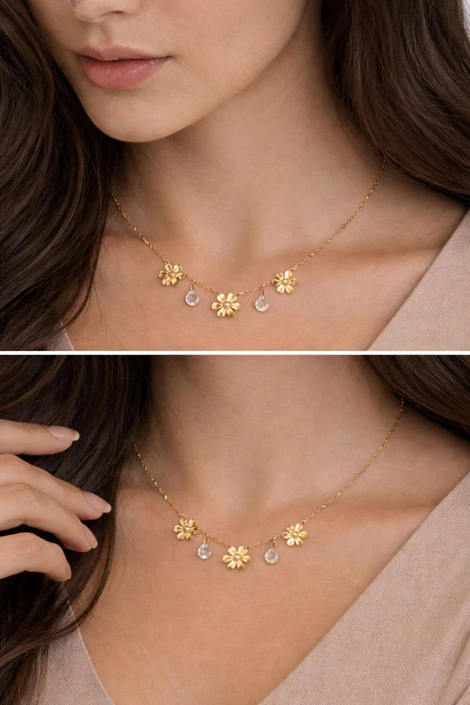 Bloom Stone Floral Stainless Steel Necklace for Women
