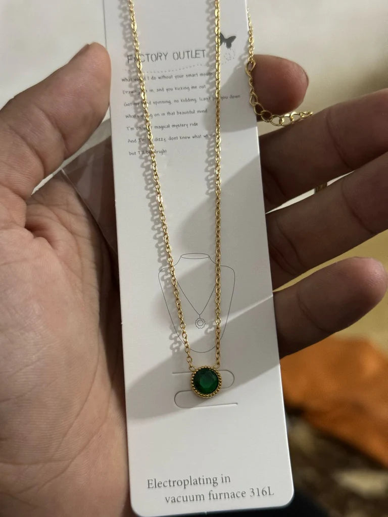 Emerald Duo Stone Stainless Steel Necklace for Women