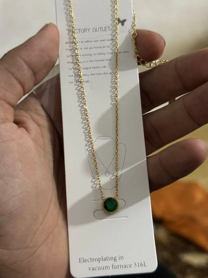 Emerald Duo Stone Stainless Steel Necklace for Women