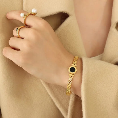 Stillness Luxury Roman Dial Stainless Steel Bangle Bracelet for Women