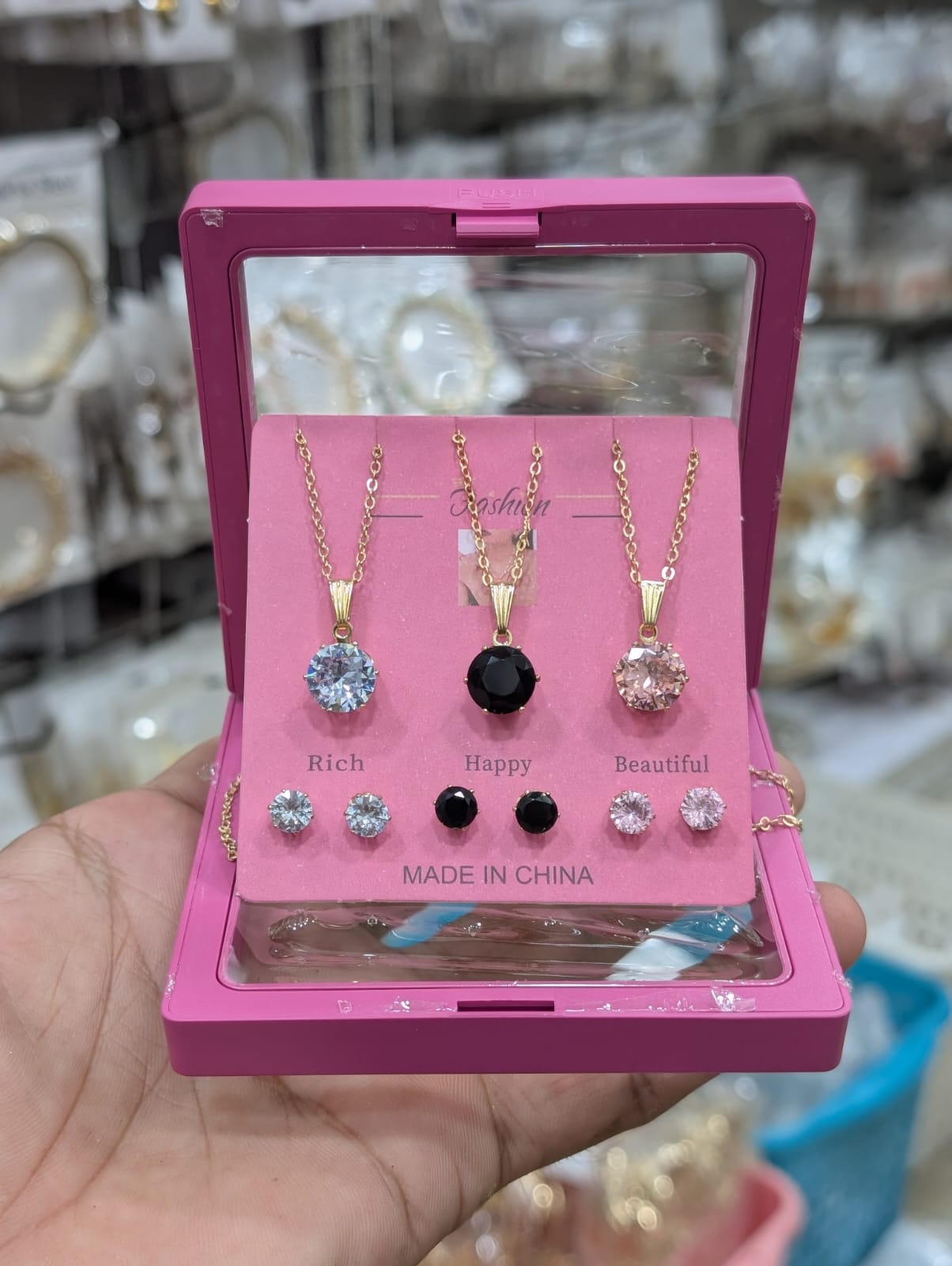 Celeste Trio Crystal Locket Gift Set with Matching Earrings & amp Premium Box