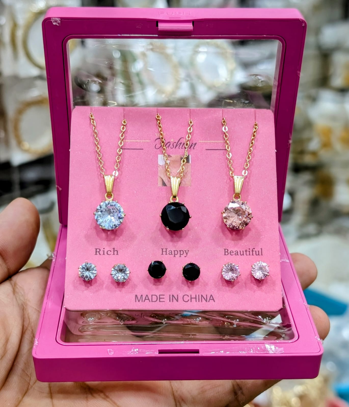 Celeste Trio Crystal Locket Gift Set with Matching Earrings & amp Premium Box
