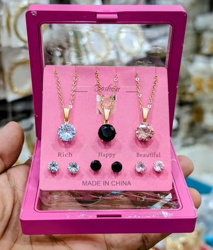 Celeste Trio Crystal Locket Gift Set with Matching Earrings & amp Premium Box