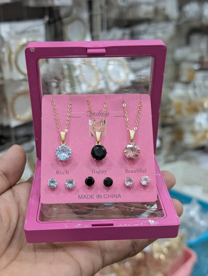 Celeste Trio Crystal Locket Gift Set with Matching Earrings & amp Premium Box