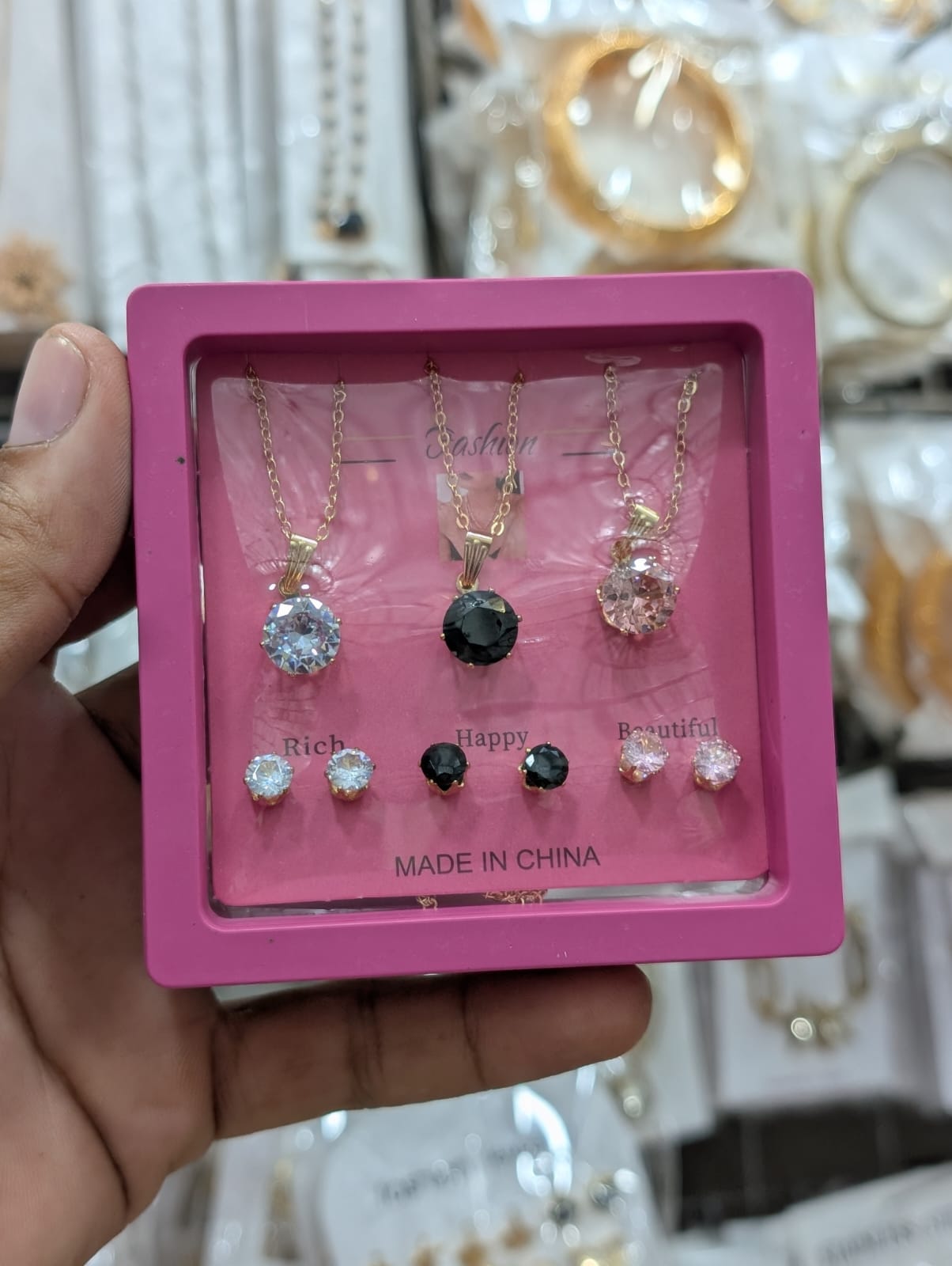 Celeste Trio Crystal Locket Gift Set with Matching Earrings & amp Premium Box