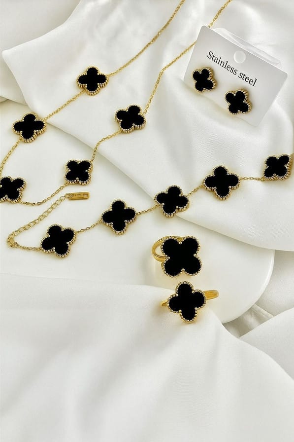 Noir Clover Signature Stainless Steel Jewelry Set for Women