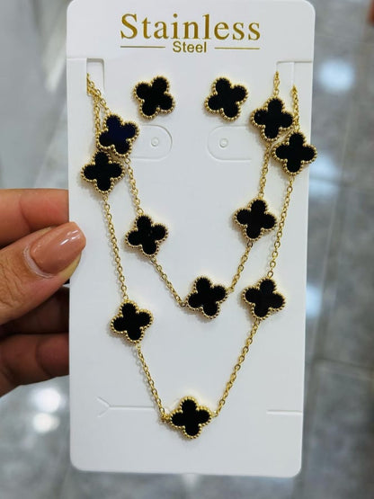 Noir Clover Signature Stainless Steel Jewelry Set for Women