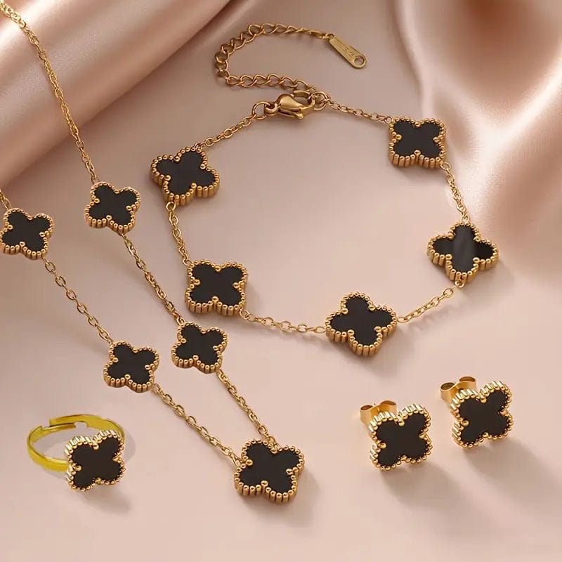 Noir Clover Signature Stainless Steel Jewelry Set for Women
