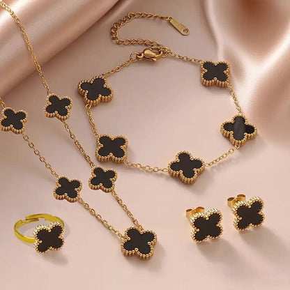 Noir Clover Signature Stainless Steel Jewelry Set for Women