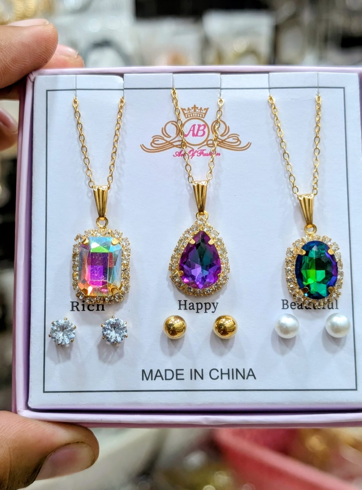 Celeste Trio Crystal Locket Gift Set with Matching Earrings & amp Premium Box