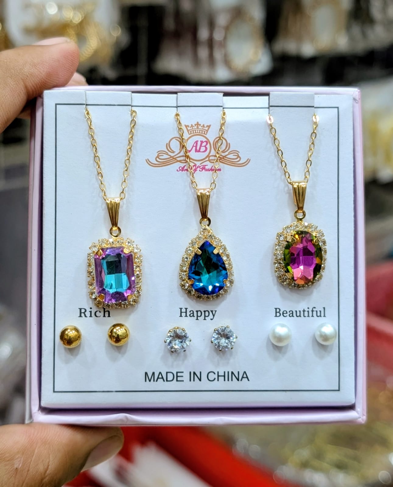 Celeste Trio Crystal Locket Gift Set with Matching Earrings & amp Premium Box