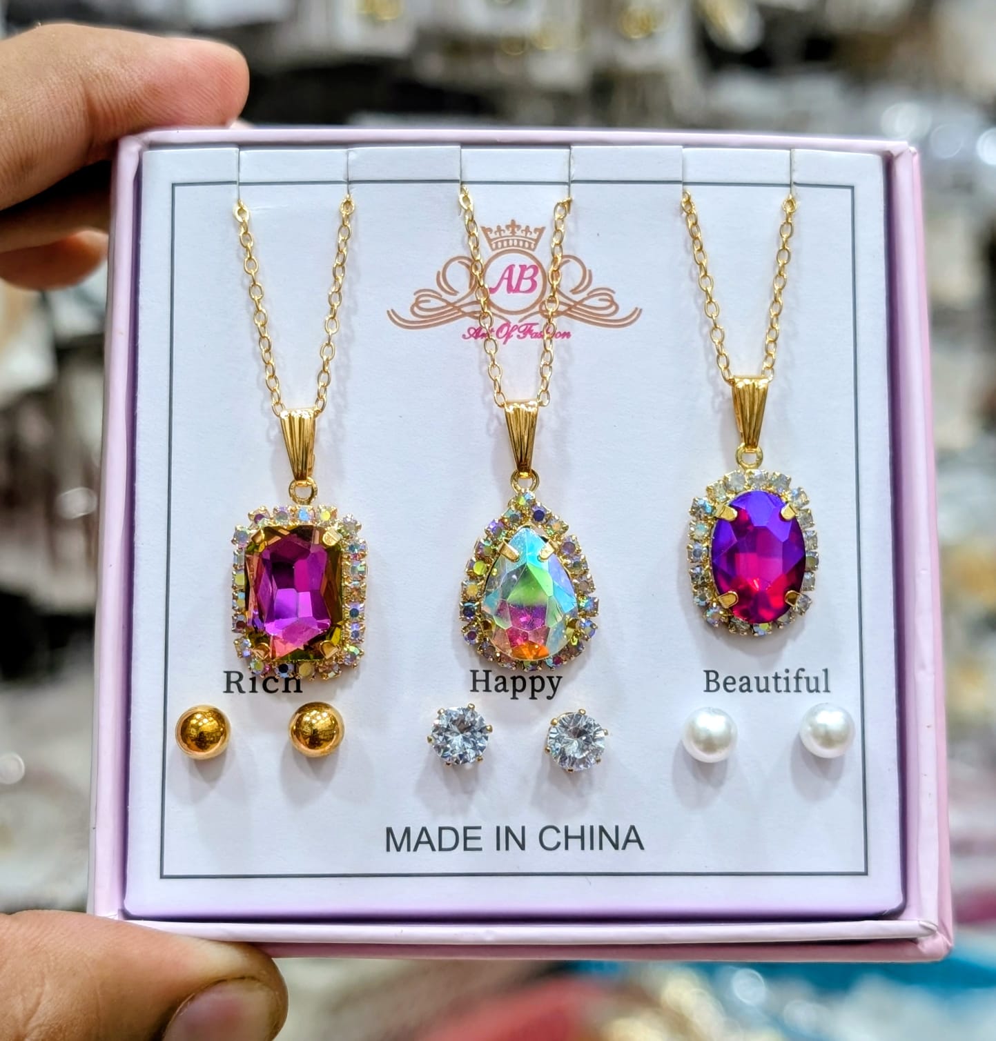 Celeste Trio Crystal Locket Gift Set with Matching Earrings & amp Premium Box