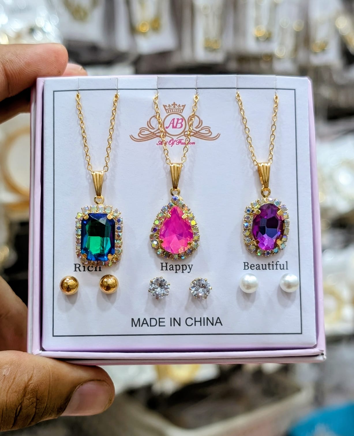 Celeste Trio Crystal Locket Gift Set with Matching Earrings & amp Premium Box