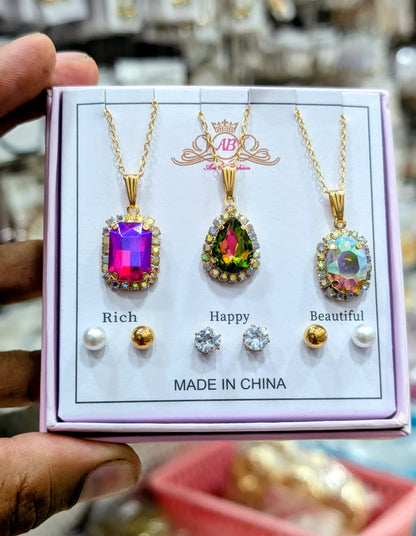 Celeste Trio Crystal Locket Gift Set with Matching Earrings & amp Premium Box