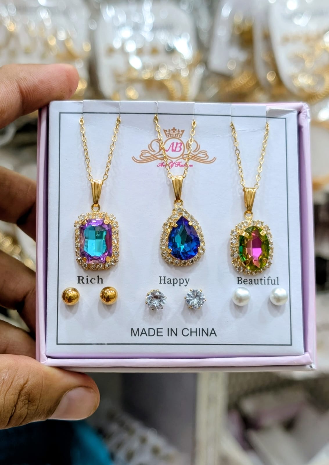 Celeste Trio Crystal Locket Gift Set with Matching Earrings & amp Premium Box