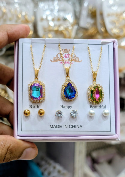 Celeste Trio Crystal Locket Gift Set with Matching Earrings & amp Premium Box