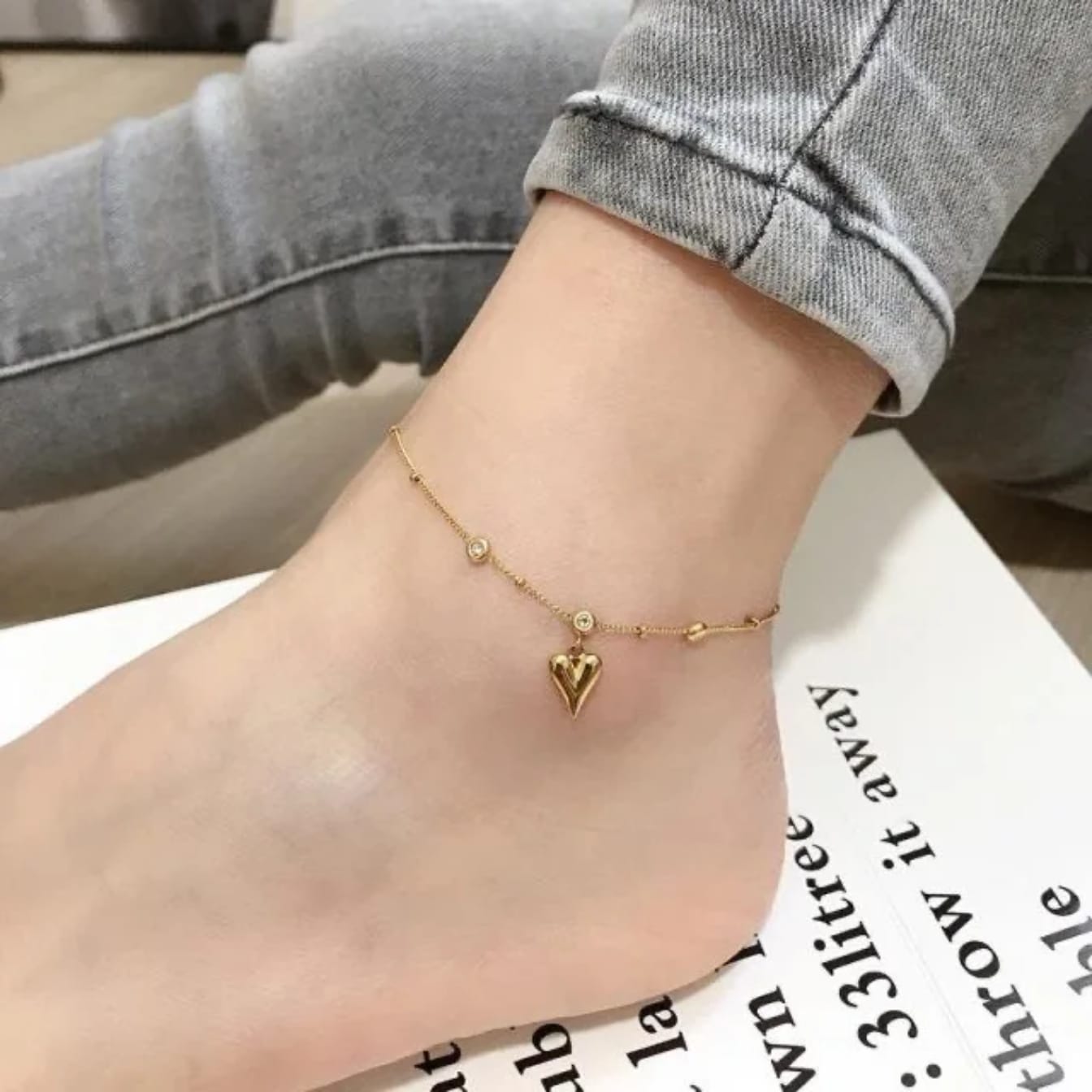 Veloura Heart Charm Stainless Steel Anklet for Women
