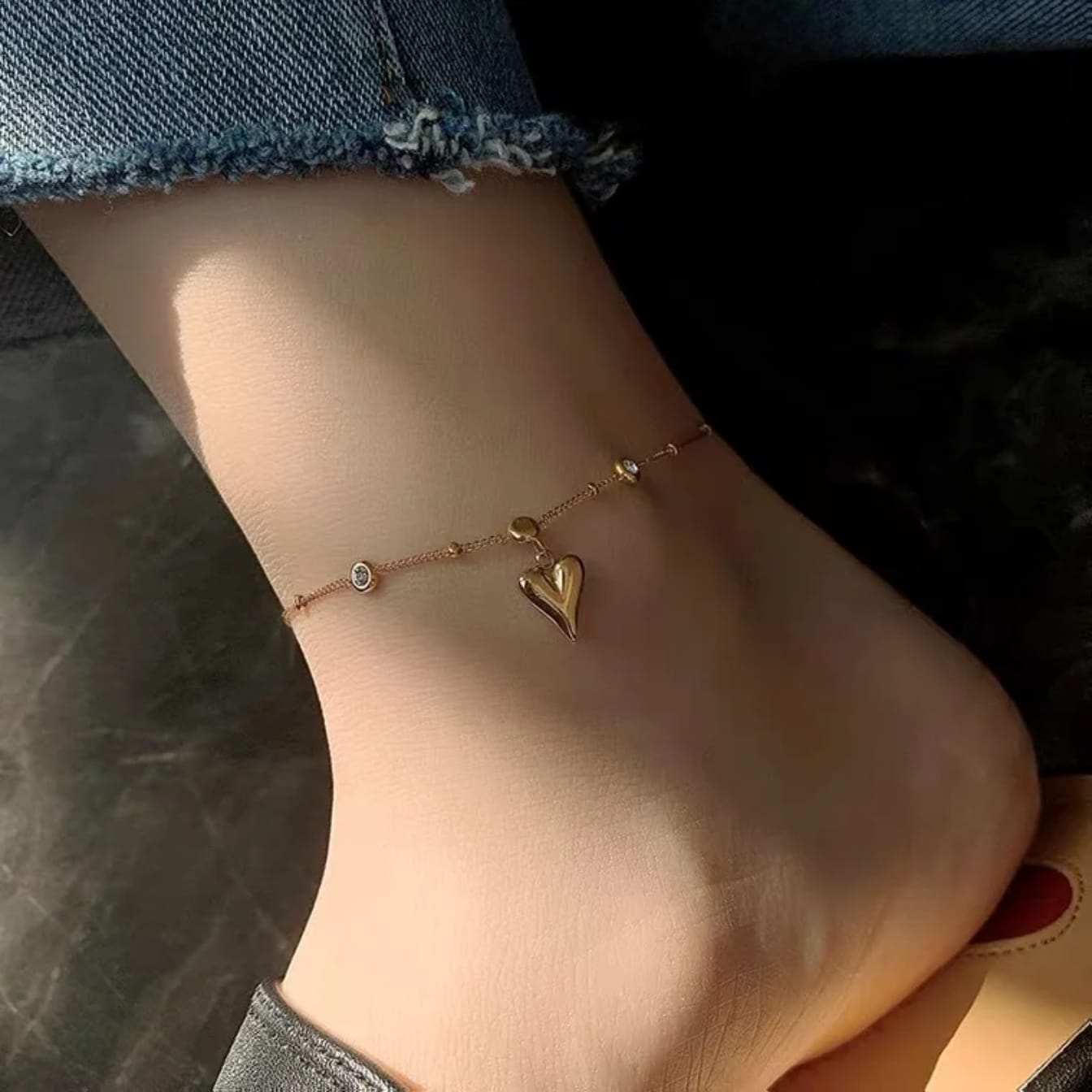 Veloura Heart Charm Stainless Steel Anklet for Women