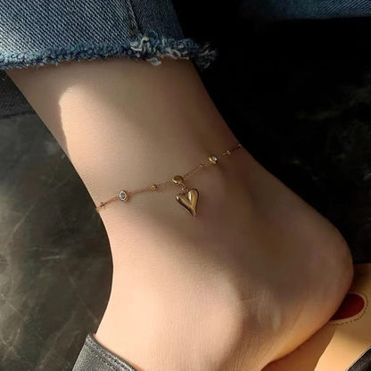 Veloura Heart Charm Stainless Steel Anklet for Women